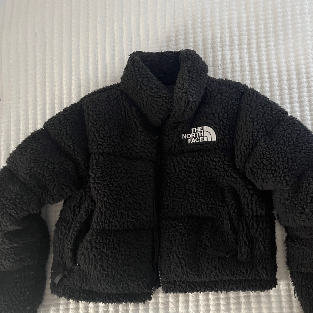 The North Face Nuptse Cropped Black Sherpa Jacket